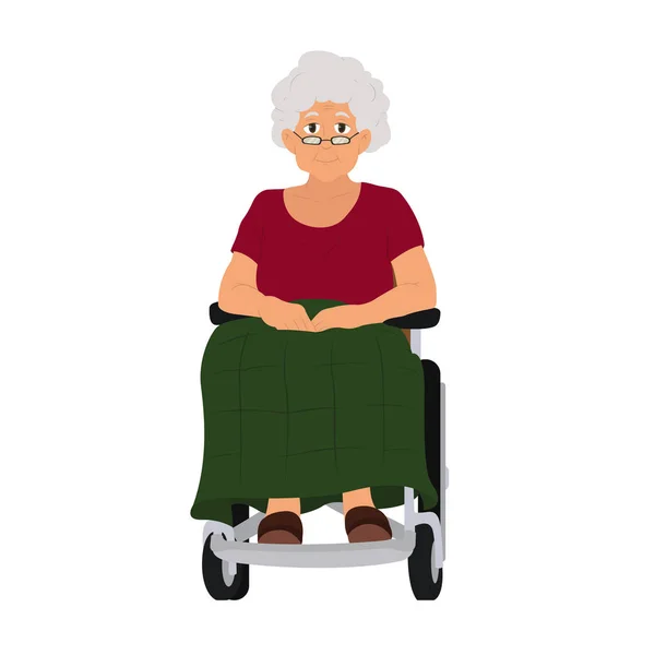 Yaşlı kadın bir tekerlekli sandalyede oturuyor. — Stok Vektör