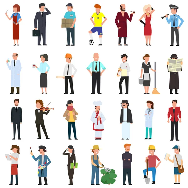 De nombreux personnages simples de différentes professions . — Image vectorielle