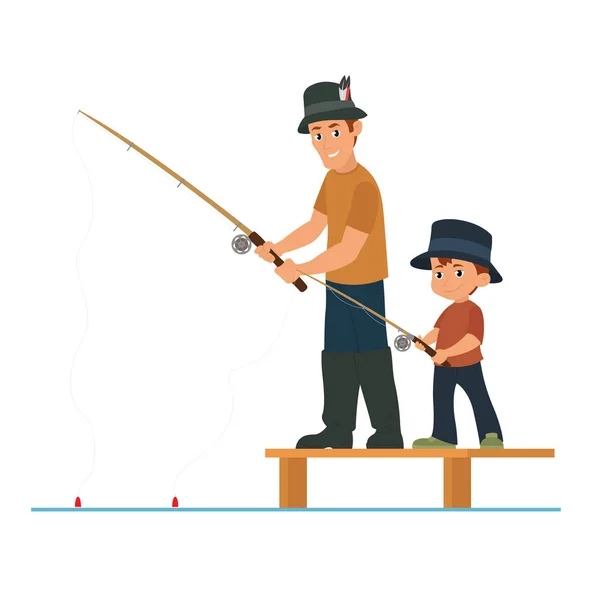 पिता और बेटा मछली पकड़ रहे हैं . — स्टॉक वेक्टर