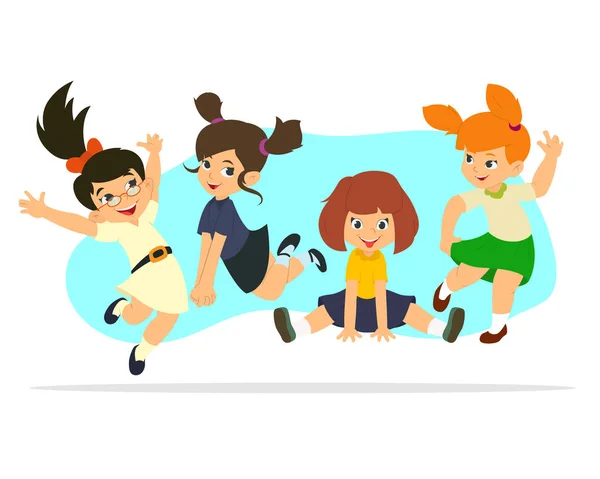幸せな子供のジャンプと白い背景で隔離の喜び 楽しみの概念 バナー ポスター ウェブサイト 招待のためのベクトル図 — ストックベクタ