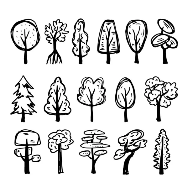 Zestaw ręcznie rysowanych drzew — Wektor stockowy