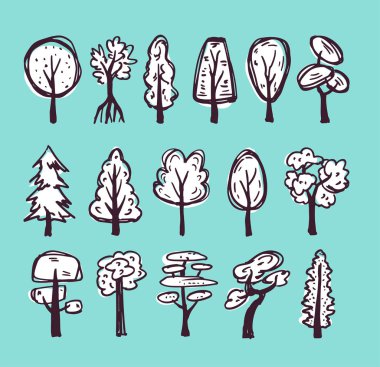 Doodle ağaçlar set