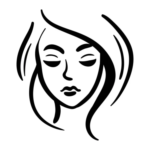 Line Woman Head Icon Black White Background Fashion Stylized Illustration — Stock Vector