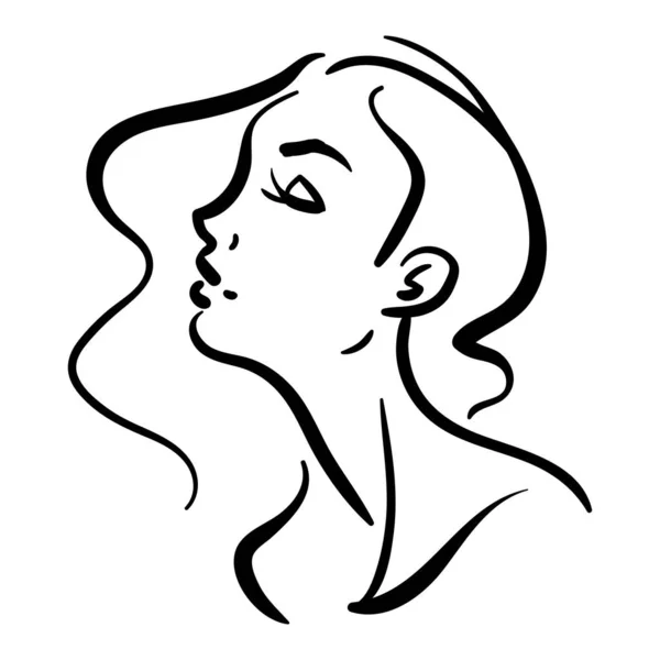 Belle Femme Profil Tête Illustration Mode Silhouette Ligne Noire Isolée — Image vectorielle