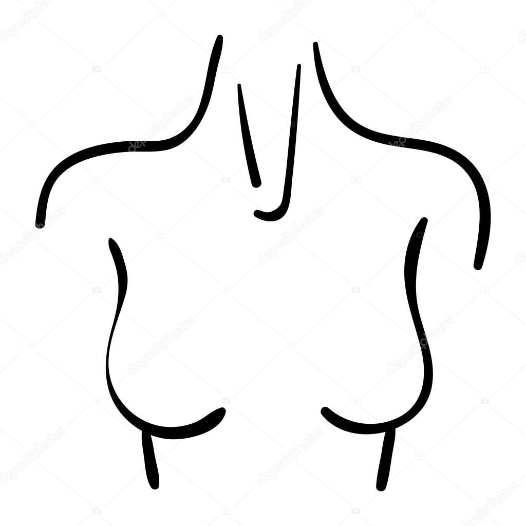 Black line icon of woman body neck and chest. Stylized contour illustration
