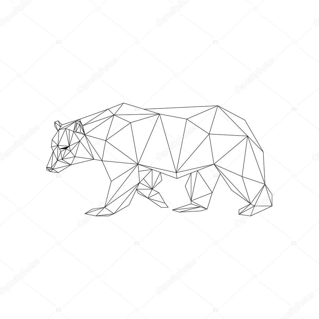 Geometric low-poly bear banner. Abstract outline polygonal animal. Isolated triangle bear on white background. 