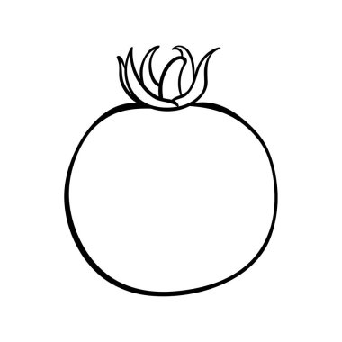Bir domates çizilen illüstrasyon vektör ver. Anahat doodle simgesi. Baskı, web, mobil ve infographics için gıda eskiz. Beyaz arka plan öğesi izole.