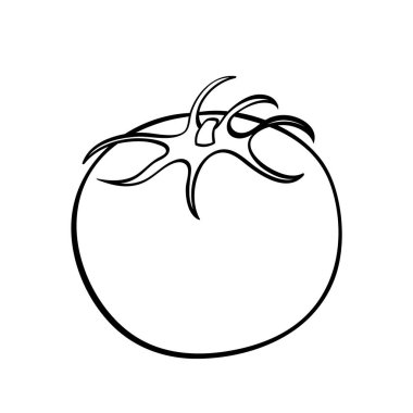 Bir domates çizilen illüstrasyon vektör ver. Anahat doodle simgesi. Baskı, web, mobil ve infographics için gıda eskiz. Beyaz arka plan öğesi izole.