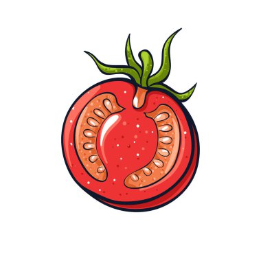 Vektör çizilen illüstrasyon kırmızı domates ver. Coloful çizgi film simgesi. Gıda Sanat baskı, web, mobil ve infographics için. Beyaz arka plan öğesi izole.