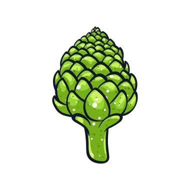 Vektör yeşil bir enginar çizilmiş şekil ver. Coloful çizgi film simgesi. Gıda Sanat baskı, web, mobil ve infographics için. Beyaz arka plan öğesi izole.