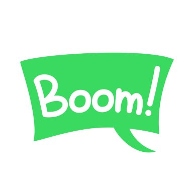 El vektör kabarcıkları metin ile çekilmiş. İleti simgeleri, beyaz arka plan üzerinde konuşma doğrudan. Yeşil Boom!