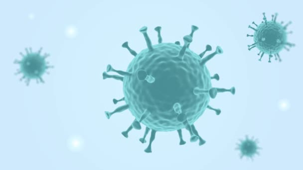 Zbliżenie Wirusa Covid 2019 Wśród Komórek Objętych Mikroskopem — Wideo stockowe