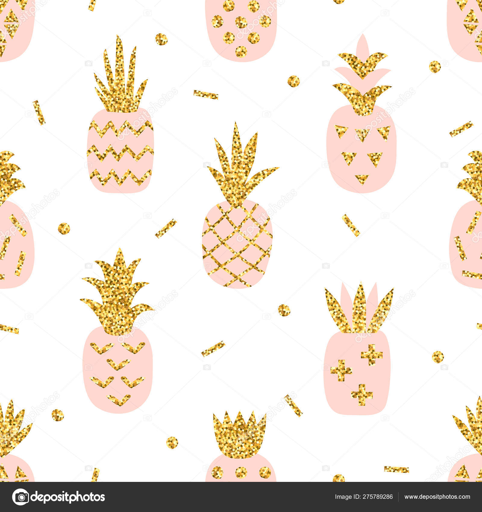 Creative Seamless Pattern Of Pink Pineapple With Gold Glitter Te Vector Image By C Xenia800 Vector Stock