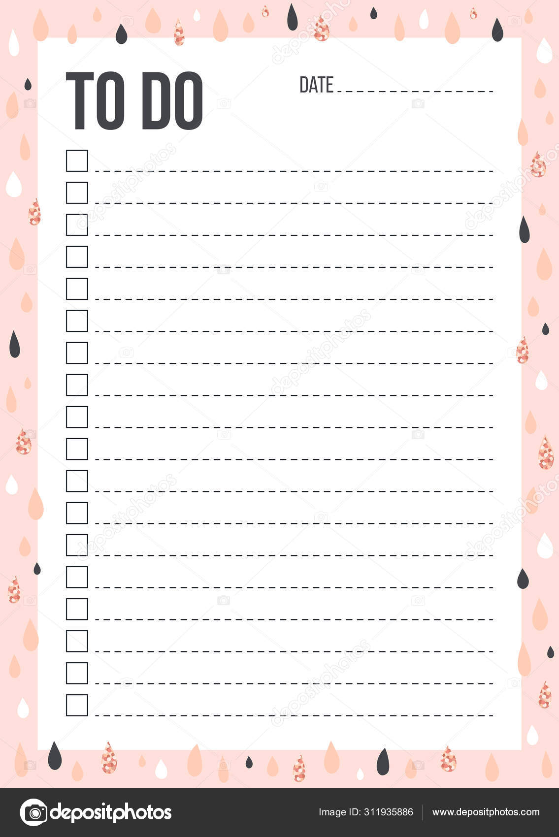 Cute To Do List template with check and place for thing and date In Blank To Do List Template