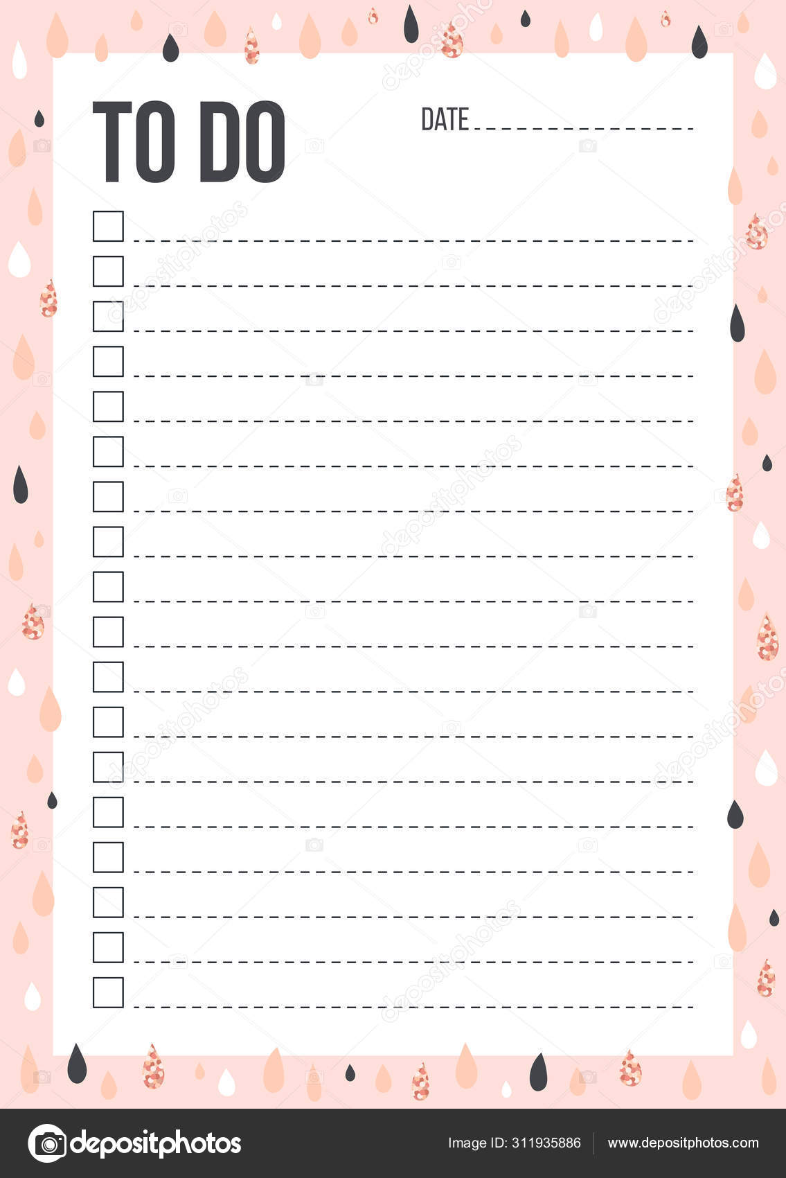 Cute To Do List template with check and place for thing and date Inside Blank To Do List Template