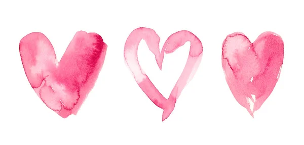 Watercolor pastel pink heart with space for text. Light abstract hearts on white background, brush textures for logo.