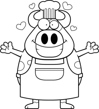 Bir inek Şef sarıl bana hazır bir karikatür çizimi.