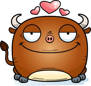 Aşık küçük bir boğa bir karikatür çizimi.