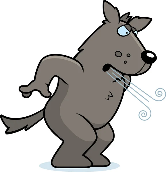 Uma Ilustração Dos Desenhos Animados Lobo Soprando Respiração — Vetor de Stock