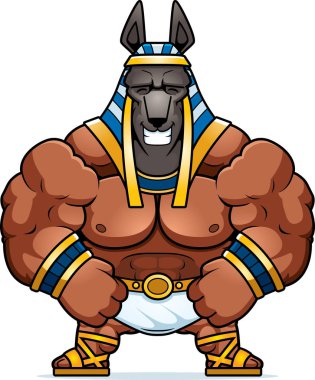 Anubis gülümseyen bir karikatür çizimi.
