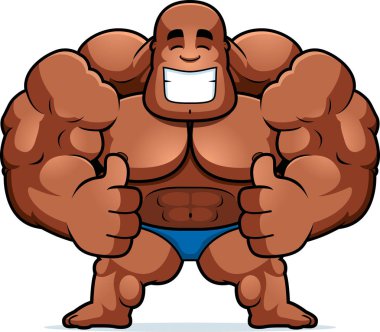 Bir vücut geliştirmeci başparmak yukarıya ile çizgi film gösterimi.