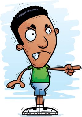 Siyah adam kızgın ve işaretleme arayan bir çizgi film gösterimi.