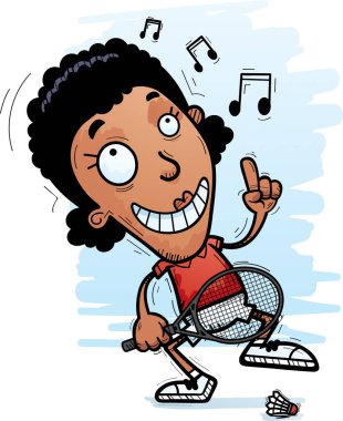 Dans bir siyah kadın badminton oyuncu çizgi film gösterimi.