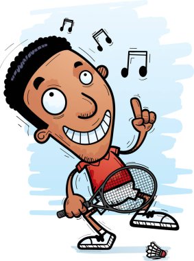 Dans bir siyah adam badminton oyuncu çizgi film gösterimi.