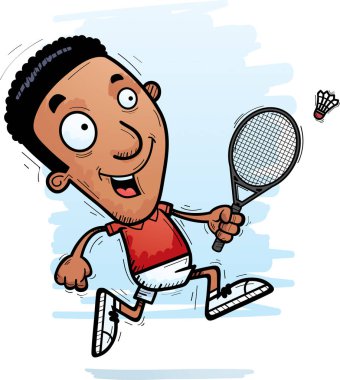 Çalışan bir siyah adam badminton oyuncu çizgi film gösterimi.