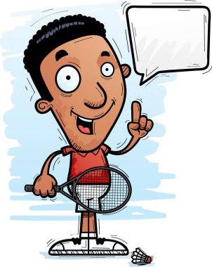 Bir siyah adam badminton oyuncu konuşuyor karikatür resmi.