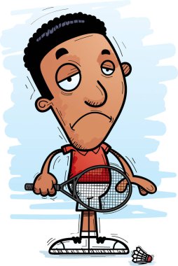 Üzülmüş bir siyah adam badminton oyuncu çizgi film gösterimi.