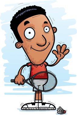 Sallayarak bir siyah adam badminton oyuncu çizgi film gösterimi.