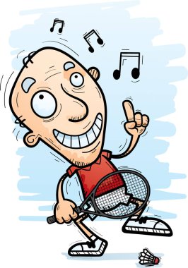 Dans bir yaşlı adam badminton oyuncu çizgi film gösterimi.