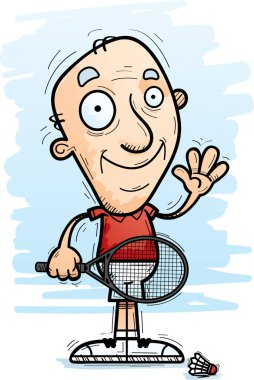 Sallayarak bir yaşlı adam badminton oyuncu çizgi film gösterimi.
