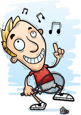 Dans bir adam badminton oyuncu çizgi film gösterimi.