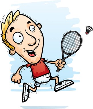 Çalışan bir adam badminton oyuncu çizgi film gösterimi.