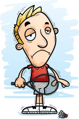 Üzülmüş bir adam badminton oyuncu çizgi film gösterimi.