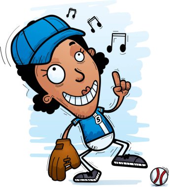 Bir siyah kadın beyzbol oyuncusu dans çizgi film gösterimi.