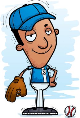 Bir siyah adam beyzbol oyuncu kendine güvenen isteyen bir karikatür çizimi.