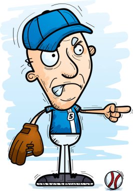 Bir yaşlı adam beyzbol oyuncu kızgın ve işaretleme isteyen bir karikatür çizimi.