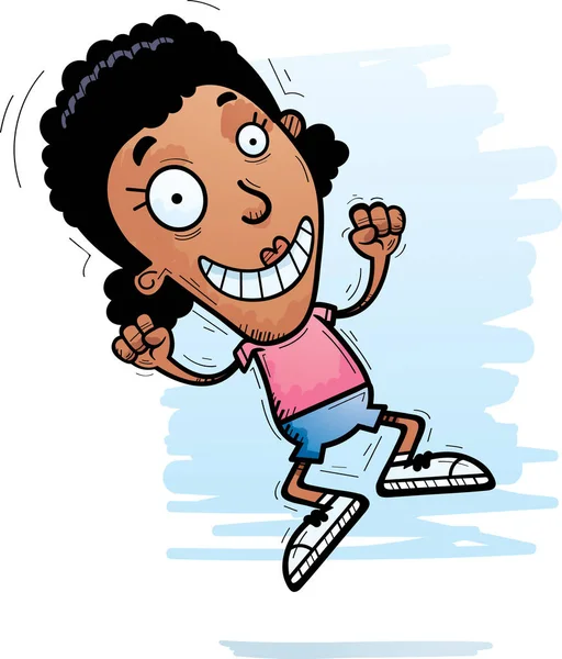 黒人女性のジャンプの漫画イラスト — ストックベクタ