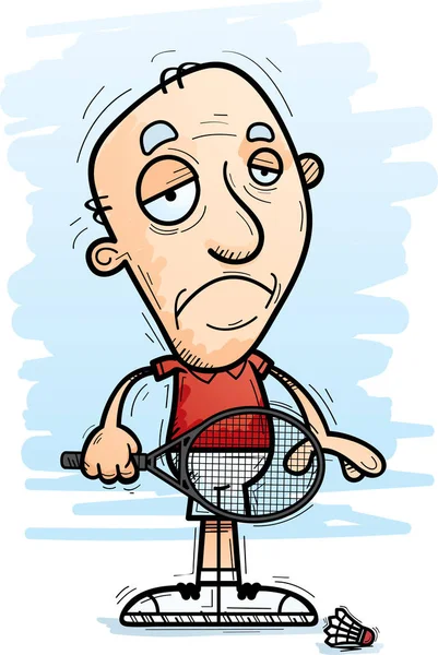 Üzülmüş bir yaşlı adam badminton oyuncu çizgi film gösterimi.