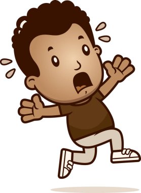 Panik içinde çalışan bir çocuk çizgi film gösterimi.