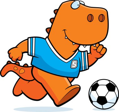 Futbol oynamak bir Tyrannosaurus Rex çizgi film gösterimi.