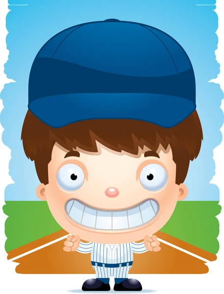 笑みを浮かべて少年野球選手の漫画イラスト — ストックベクタ