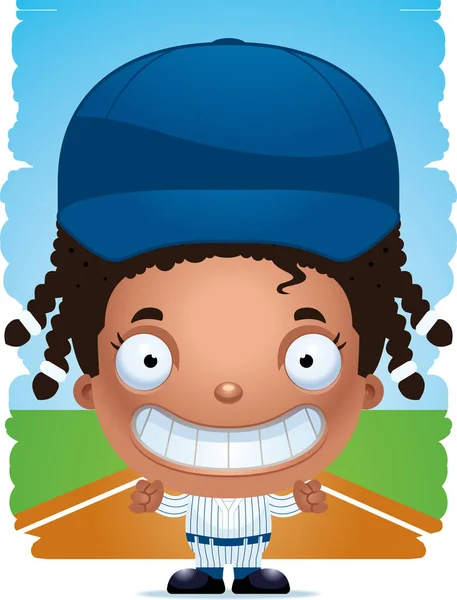 Ilustracja Kreskówka Gracz Baseball Dziewczyna Uśmiechając Się — Wektor stockowy