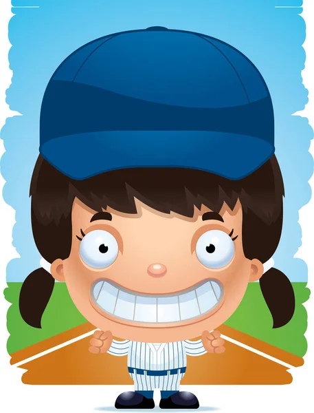 Een Cartoon Illustratie Van Een Honkbalspeler Van Meisje Glimlachend — Stockvector