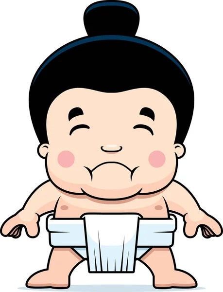 Cartoon Illustration Little Sumo Boy Looking Sad — Stock Vector