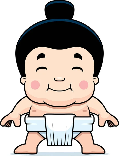 Cartoon Illustration Little Sumo Boy Smiling — Stock Vector