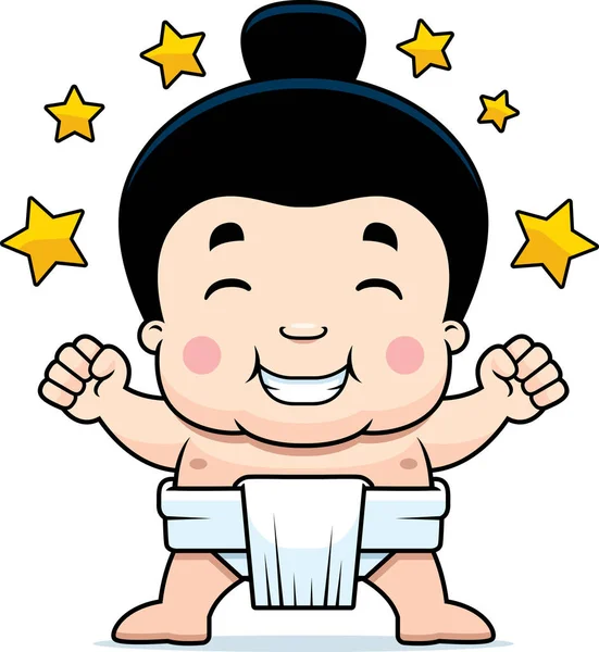 Cartoon Illustration Little Sumo Boy Celebrating — Stock Vector